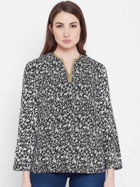 

I AM FOR YOU Women Black & White Printed Top