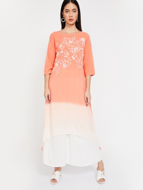 

Melange by Lifestyle Women Peach-Coloured Printed A-Line Kurta
