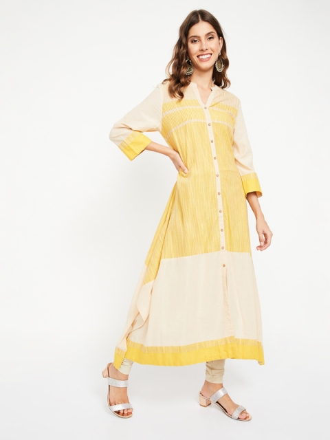

Melange by Lifestyle Women Yellow Striped A-Line Kurta