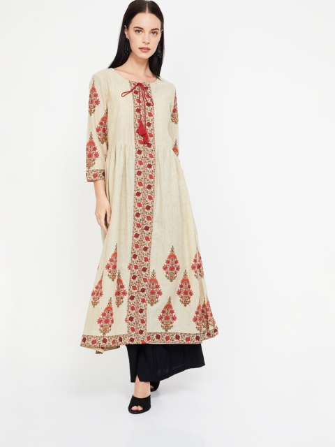 

Melange by Lifestyle Women Cream-Coloured & Maroon Printed A-Line Kurta