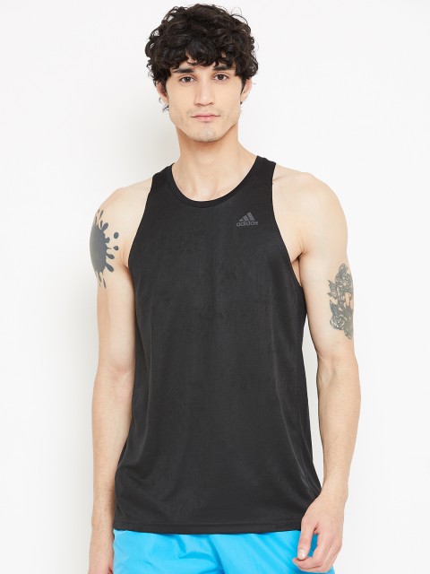 

ADIDAS Men Black Solid Round Neck Sleeveless Running T-shirt