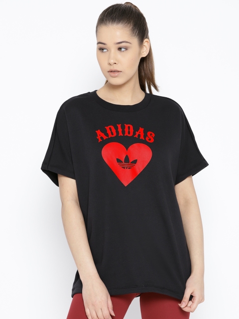 

ADIDAS Originals Women Black V Day Print Round Neck T-shirt