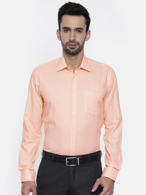 

Van Heusen Men Orange & White Slim Fit Checked Formal Shirt