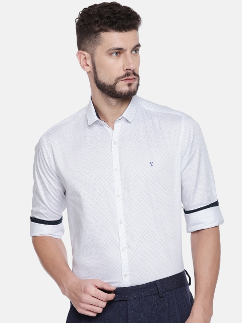 

V Dot Men White & Blue Slim Fit Printed Smart Casual Shirt