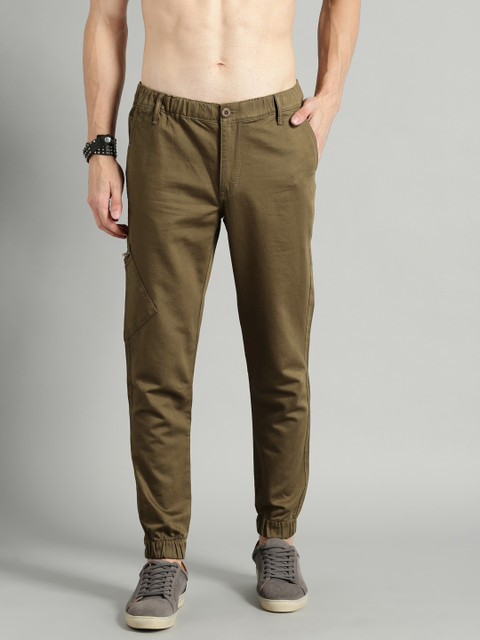 

Roadster Men Olive Green Regular Fit Solid Joggers