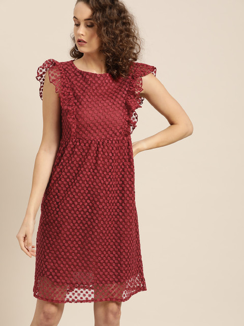 

Moda Rapido Women Maroon Embroidered A-Line Dress