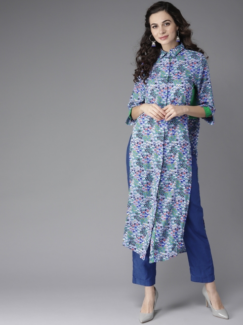

Moda Rapido Women Blue & Green Floral Printed Straight Kurta