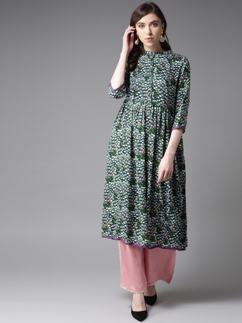 

Moda Rapido Women Green & White Floral Printed A-Line Kurta