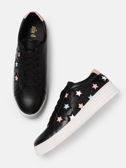 

Tresmode Women Star Embroidered Sneakers, Black