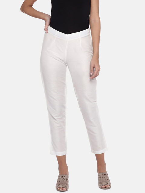 

Ethnicity Women Off-White Regular Fit Solid Regular Trousers