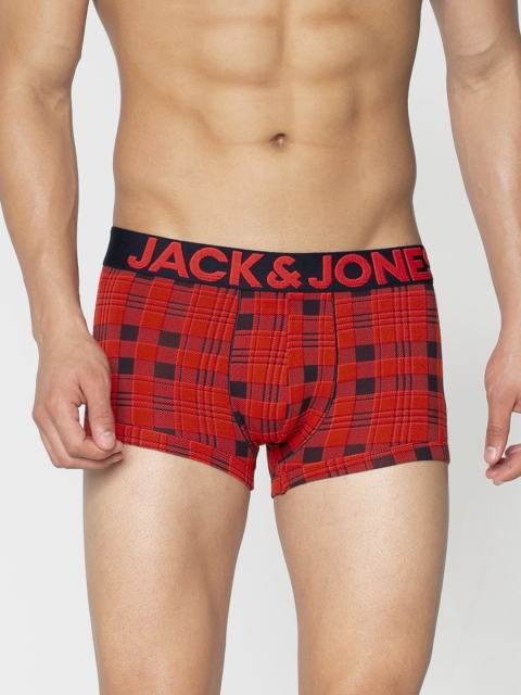 

Jack & Jones Men Red & Black Checked Brazilian Trunks 2054041005