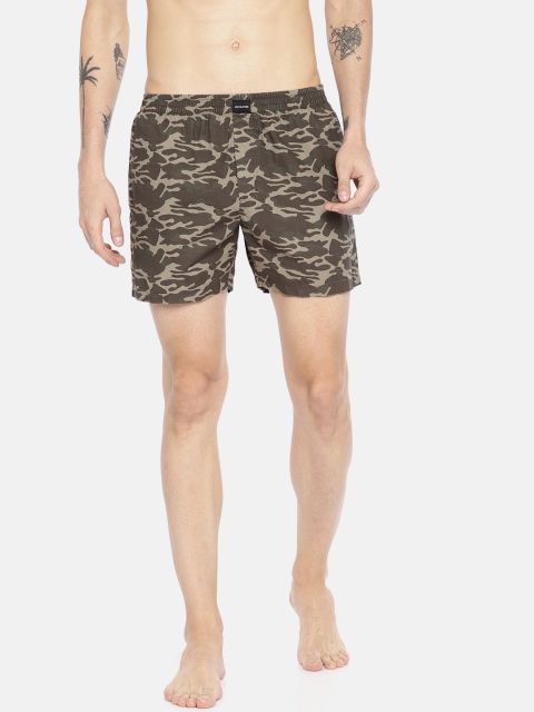 

Jack & Jones Men Olive Green Camouflage Printed Pure Cotton Boxers 2057261005