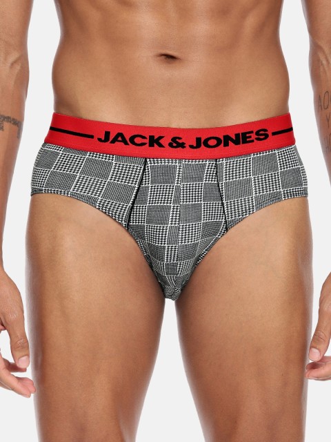 

Jack & Jones Men White & Black Checked Brief 2054079005