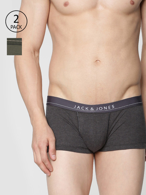 

Jack & Jones Men Pack of 2 Grey & Olive Green Solid Assorted Brazilian Trunks 1955234031