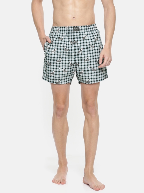 

Jack & Jones Men Black & Green Checked Pure Cotton Boxers 2036513005