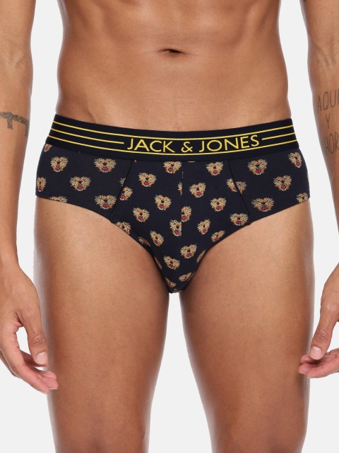 

Jack & Jones Men Navy Blue Printed Brief 2054093005