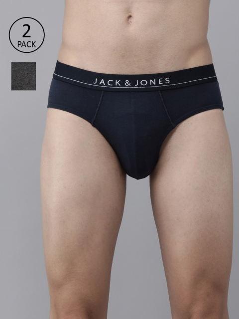 

Jack & Jones Men Pack of 2 Navy Blue & Grey Solid Brief- 1955178037