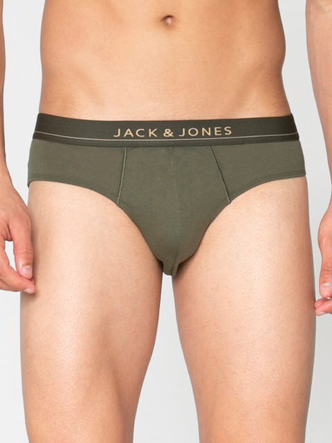 

Jack & Jones Men Olive Green Solid Briefs 1955177043