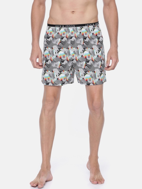 

Jack & Jones Men White & Black Printed Pure Cotton Boxers 2054019005