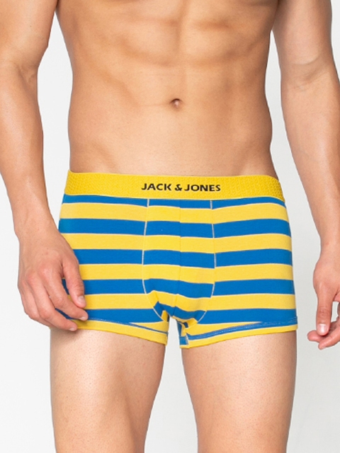 

Jack & Jones Men Blue & Yellow Striped Brazilian Trunks 2054056005