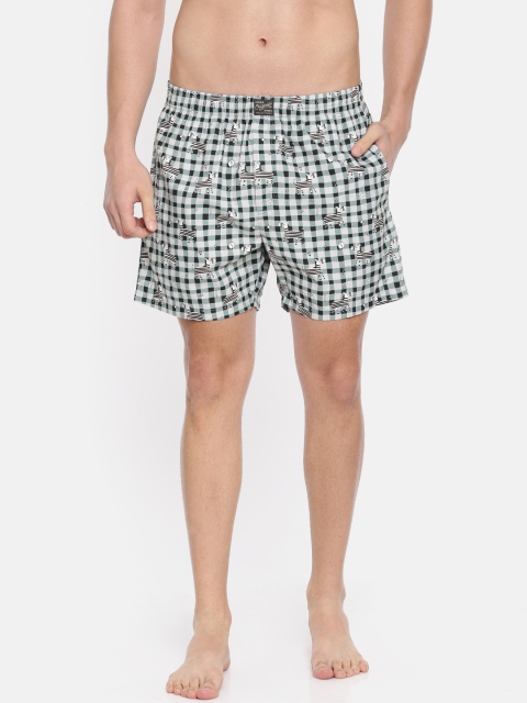 

Jack & Jones Men Black & Teal Green Checked Pure Cotton Boxer 2036519005