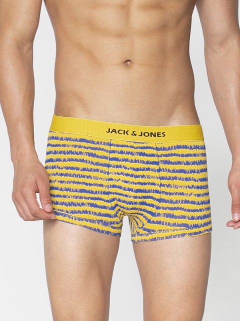 

Jack & Jones Men Yellow & Navy Blue Striped Brazilian Trunks 2054038005