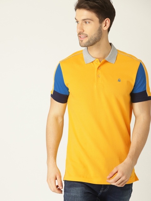 

United Colors of Benetton Men Yellow Solid Polo Collar T-shirt