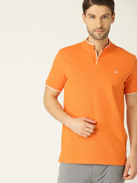 

United Colors of Benetton Men Orange Solid Stand Collar T-shirt