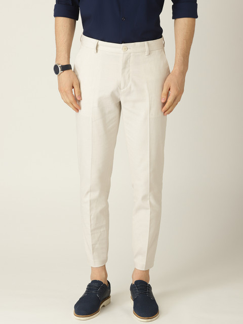 

United Colors of Benetton Men Cream-Coloured Regular Fit Solid Cropped Joggers