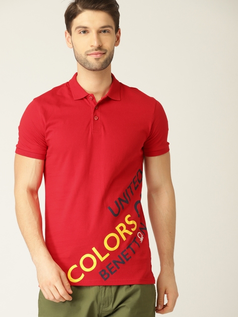 

United Colors of Benetton Men Red Solid Polo Collar T-shirt