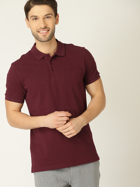 

United Colors of Benetton Men Burgundy Solid Polo Collar T-shirt