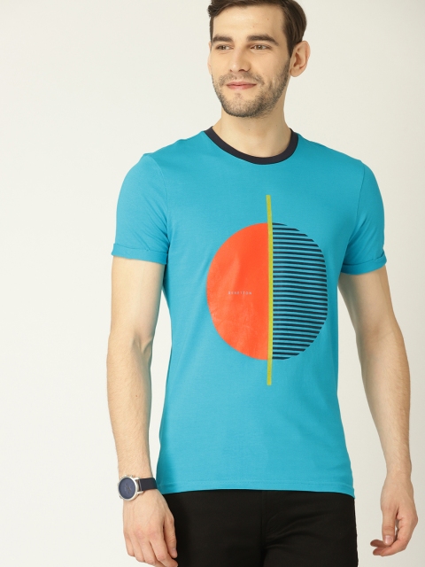 

United Colors of Benetton Men Blue Printed Round Neck T-shirt