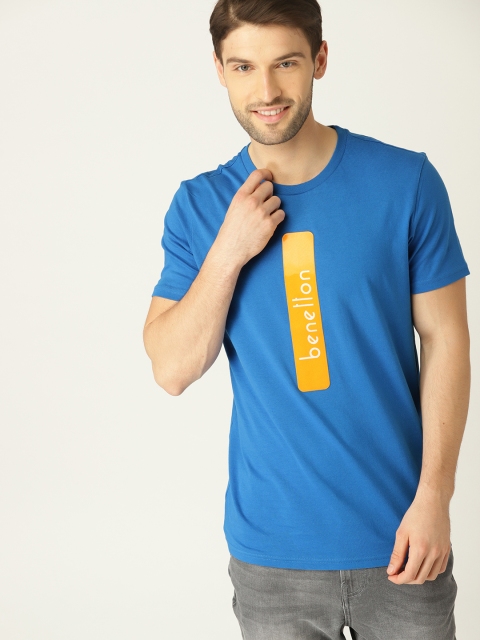 

United Colors of Benetton Men Blue Solid Round Neck T-shirt