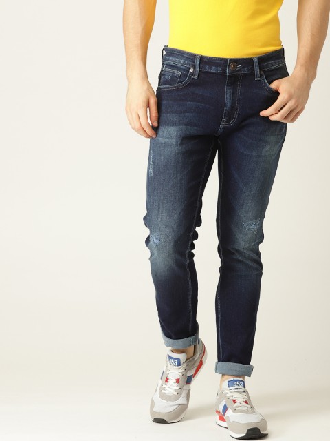 

United Colors of Benetton Men Navy Blue Skinny Fit Mid-Rise Low Distress Stretchable Jeans