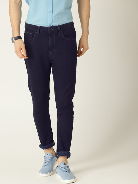 

United Colors of Benetton Men Navy Carrot Fit Mid-Rise Clean Look Stretchable Jeans, Navy blue