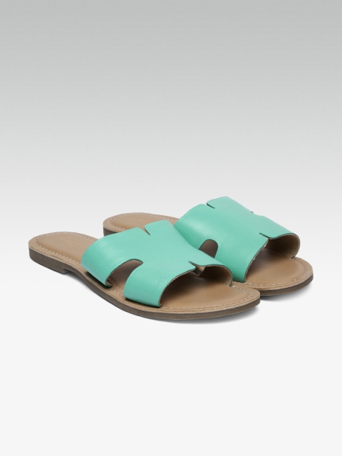 

Steve Madden Women Turquoise Blue Solid Leather Open Toe Flats