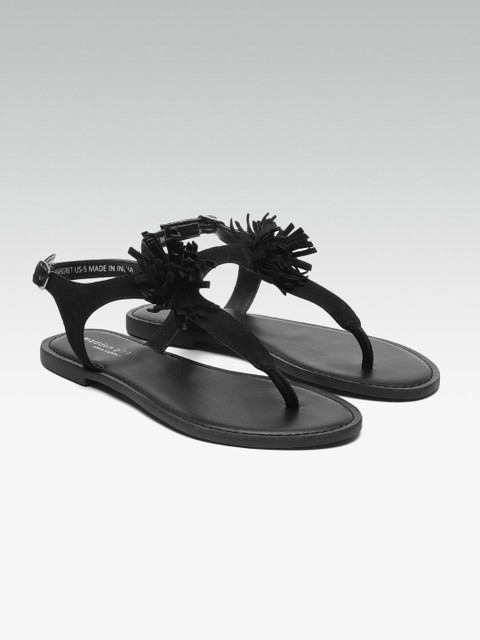 

Steve Madden Women Black Solid Leather T-Strap Flats