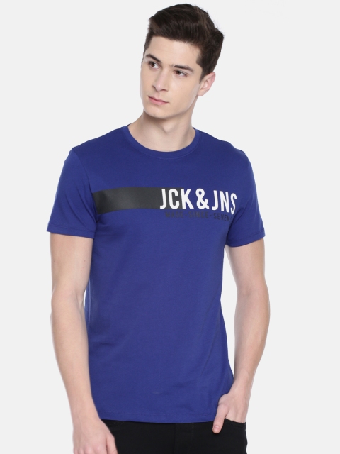

Jack & Jones Men Blue Printed Round Neck T-shirt