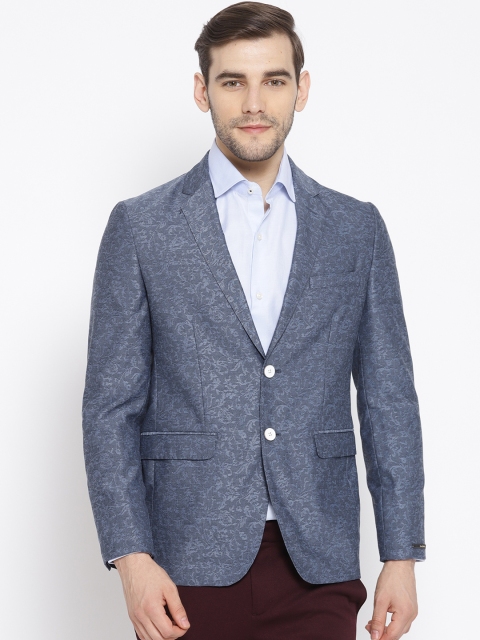 

Peter England Men Blue Self Design Neo Slim Fit Single-Breasted Smart Casual Blazer