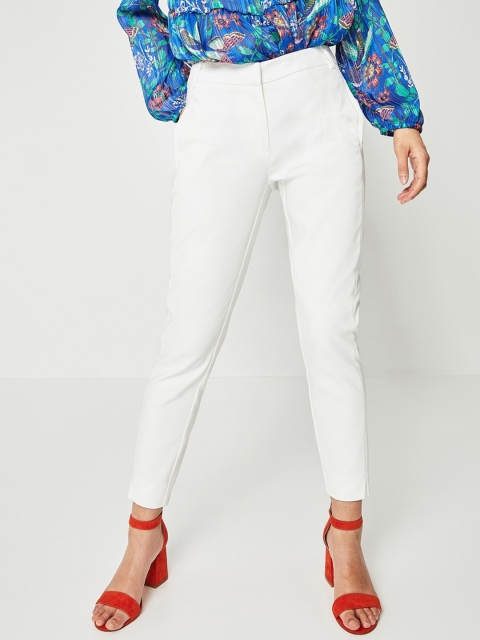

promod Women White Slim Fit Solid Formal Trousers