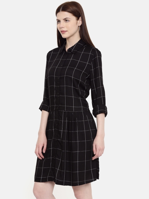 

promod Women Black & White Checked Shirt Dress