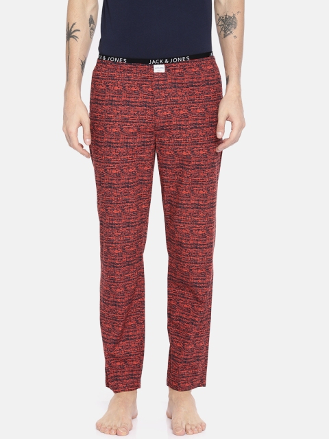 

Jack & Jones Men Red & Black Printed Lounge Pants 2057259005