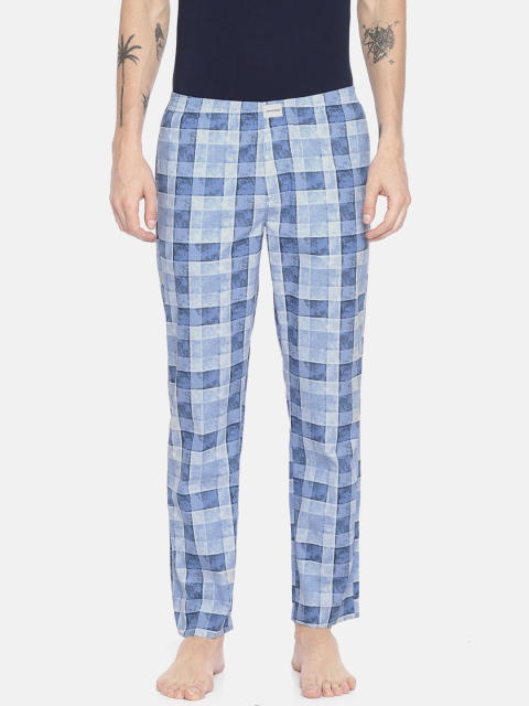 

Jack & Jones Men Blue & White Checked Lounge Pants 2057258005