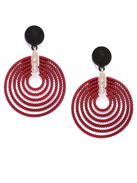 

OOMPH Gold-Toned & Red Circular Drop Earrings