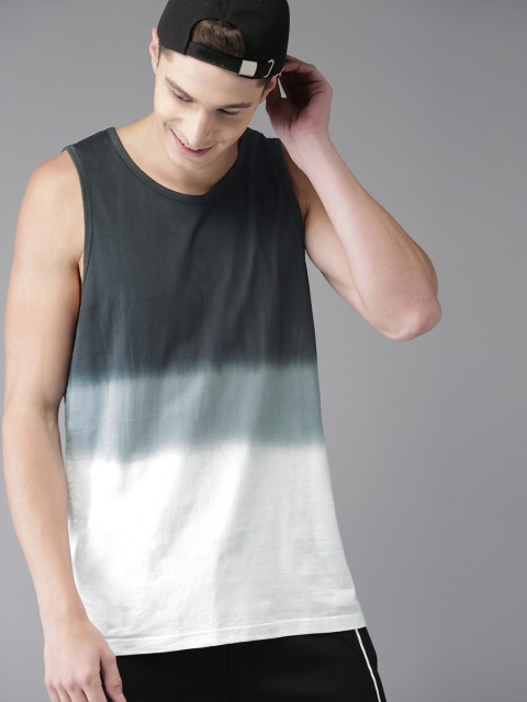 

HERENOW Men Navy Blue White Dyed Pure Cotton T-shirt