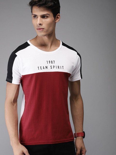 

Moda Rapido Men Rust Brown & White Printed Round Neck T-shirt