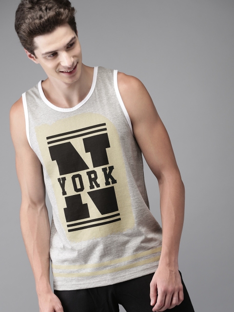 

HERE&NOW Men Grey Printed Round Neck T-shirt