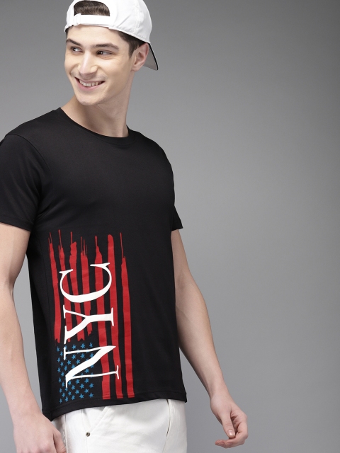 

HERE&NOW Men Black Printed Round Neck T-shirt