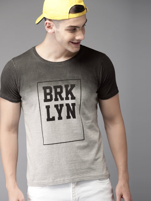 

HERE&NOW Men Grey Dyed Round Neck T-shirt