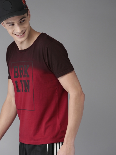 

HERE&NOW Men Maroon Dyed Round Neck T-shirt